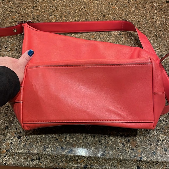 Coach Legacy Leather Large Duffle Hobo Slouch Purse Vermillion Orange - Picture 12 of 14